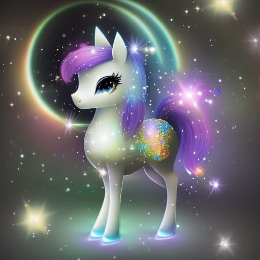Glowing Chibi Unicorn Stargazing: Anime-Inspired Digital Art