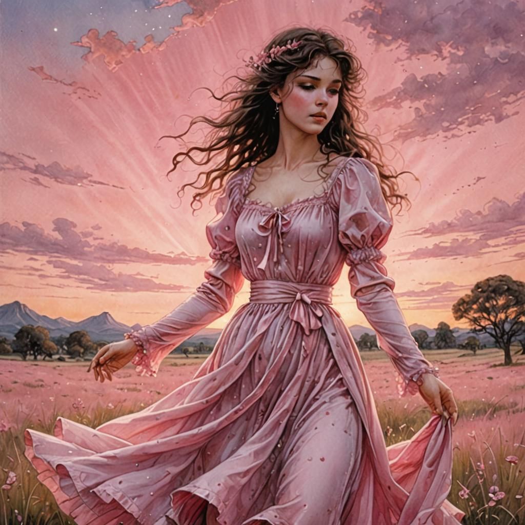 Pink Sunset Dance: A Pastel Book Illustration