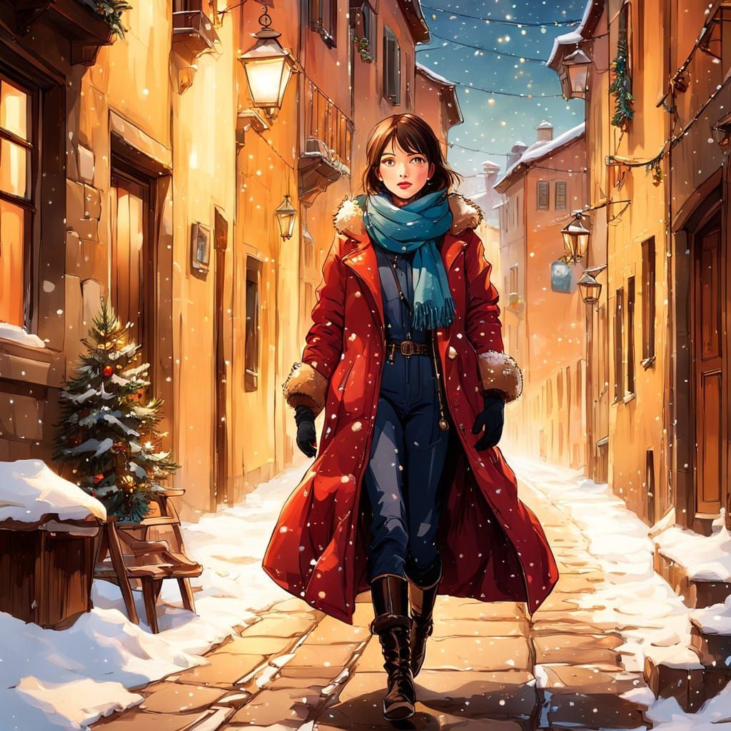 Magical Winter Scene in Italian Town at Sunset