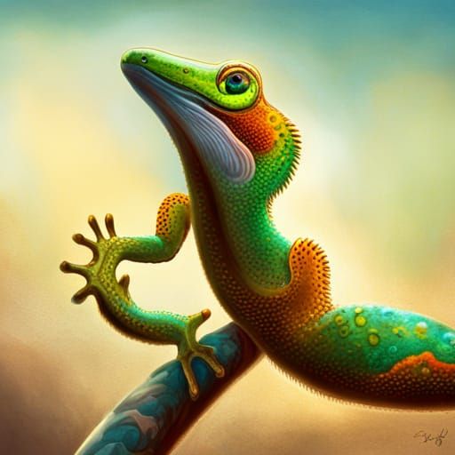Hyperrealistic Gecko in Splash Art Style