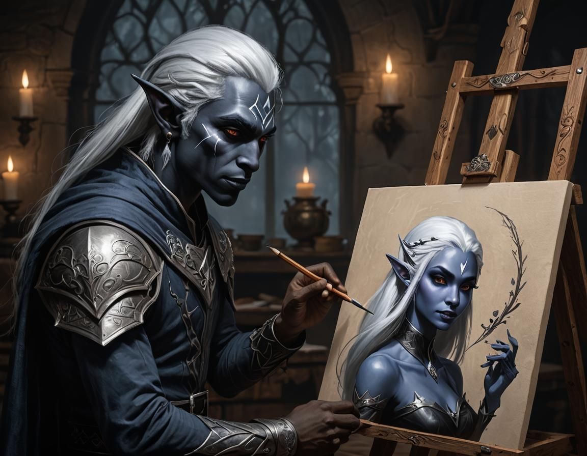 Drow Elf Portrait Drawing on Canvas