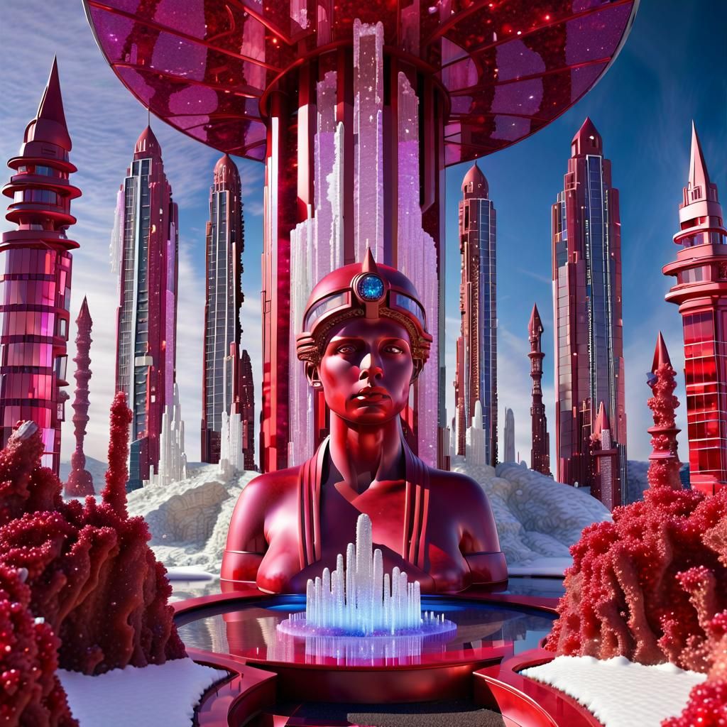 Futuristic Sumerian Cityscape in Neo-Grec Style