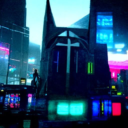 Cyberpunk Church in Neon Cityscape Style