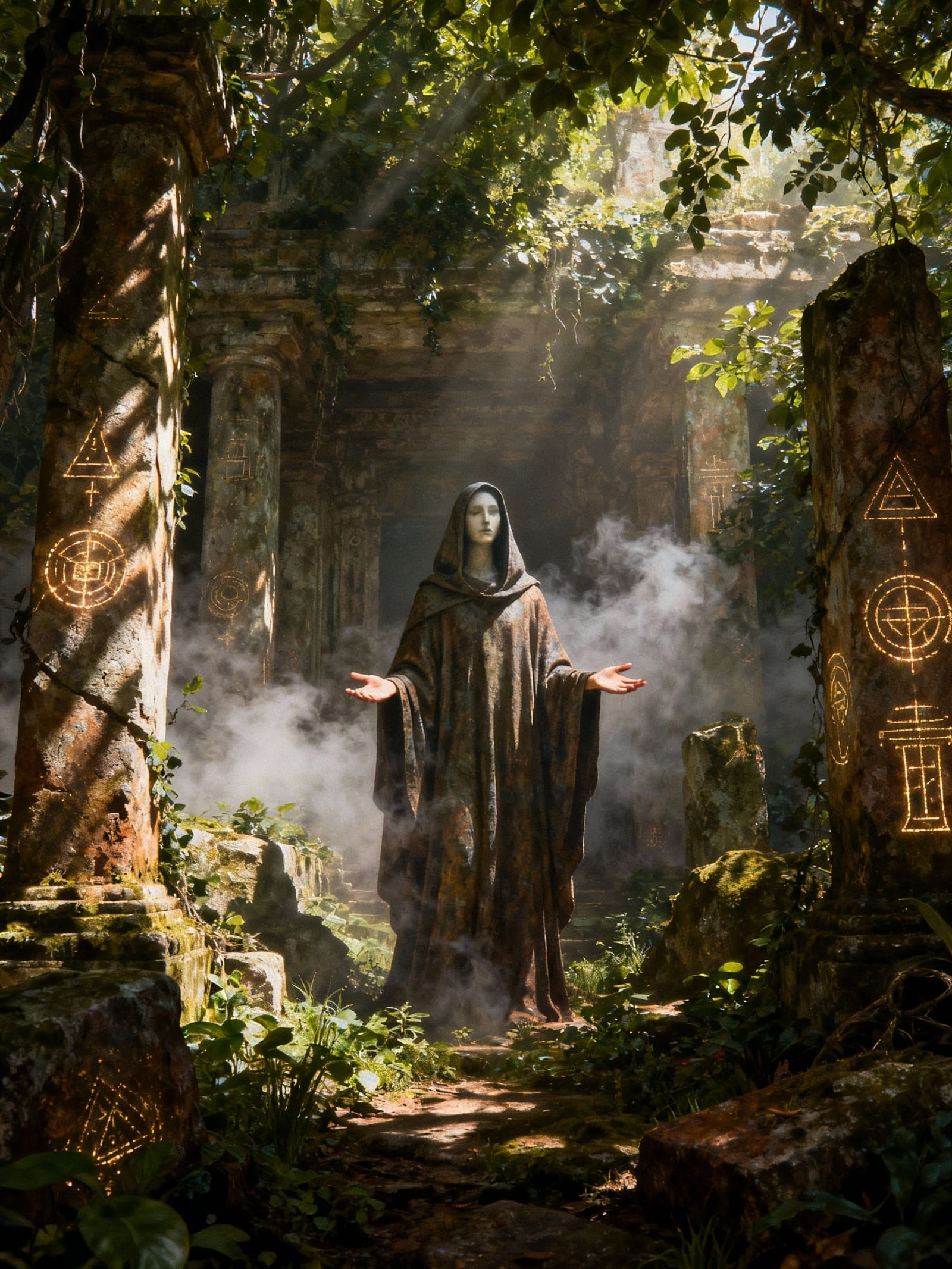 Mystic in Ancient Temple, Magical Realism Style