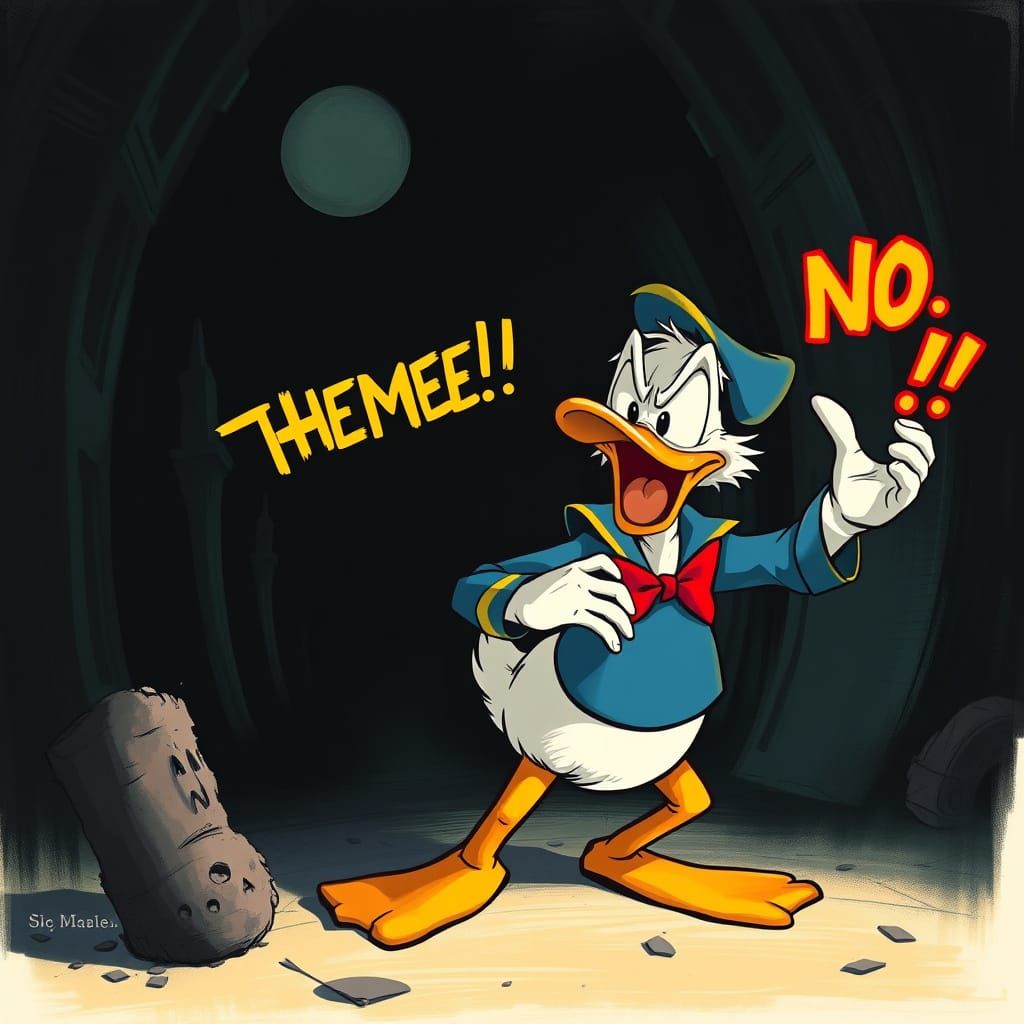 Donald Duck in a Haunting, Dark Fantasy Pose