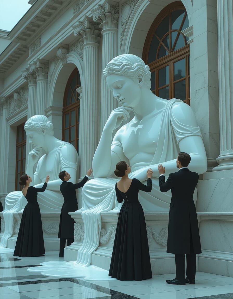 Citizens Bathe Statues with Lullabies in Hyperrealistic Scen...