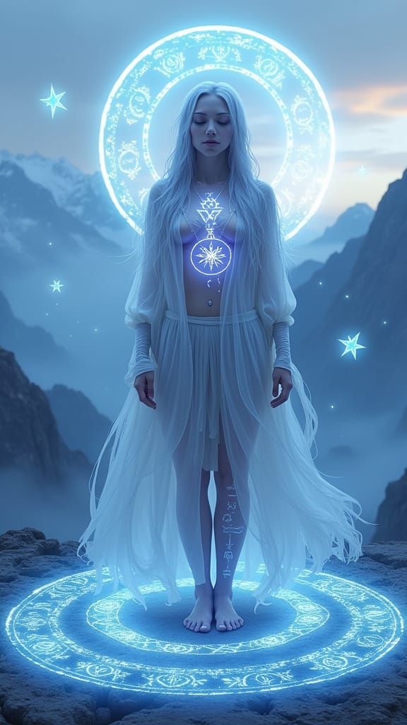 Ethereal Nordthra Oracle in Glowing Rune Circle