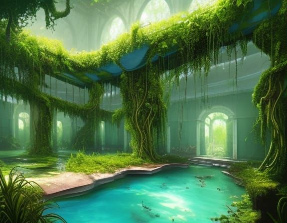 Overgrown Abandoned Pool in Art Nouveau Style