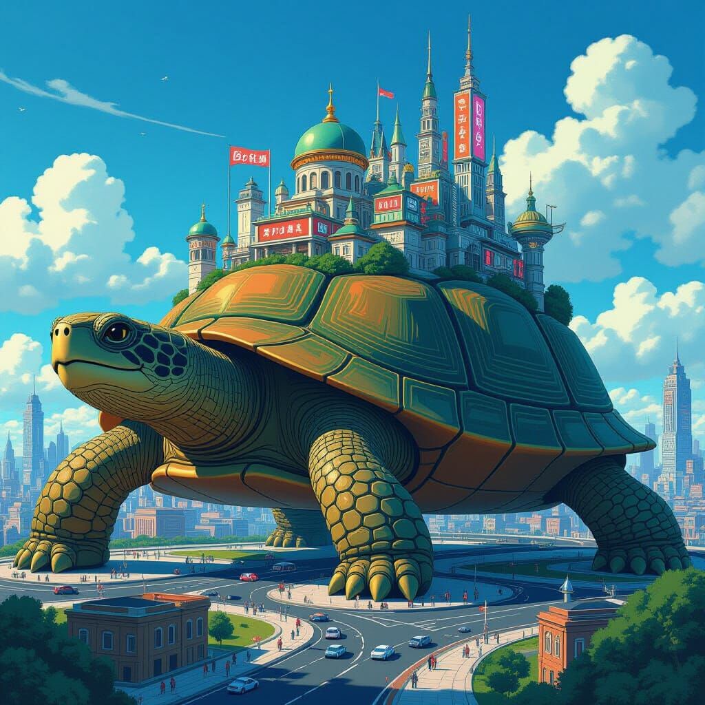 Metropolis Atop a Turtle Shell: Fantasy Cityscape