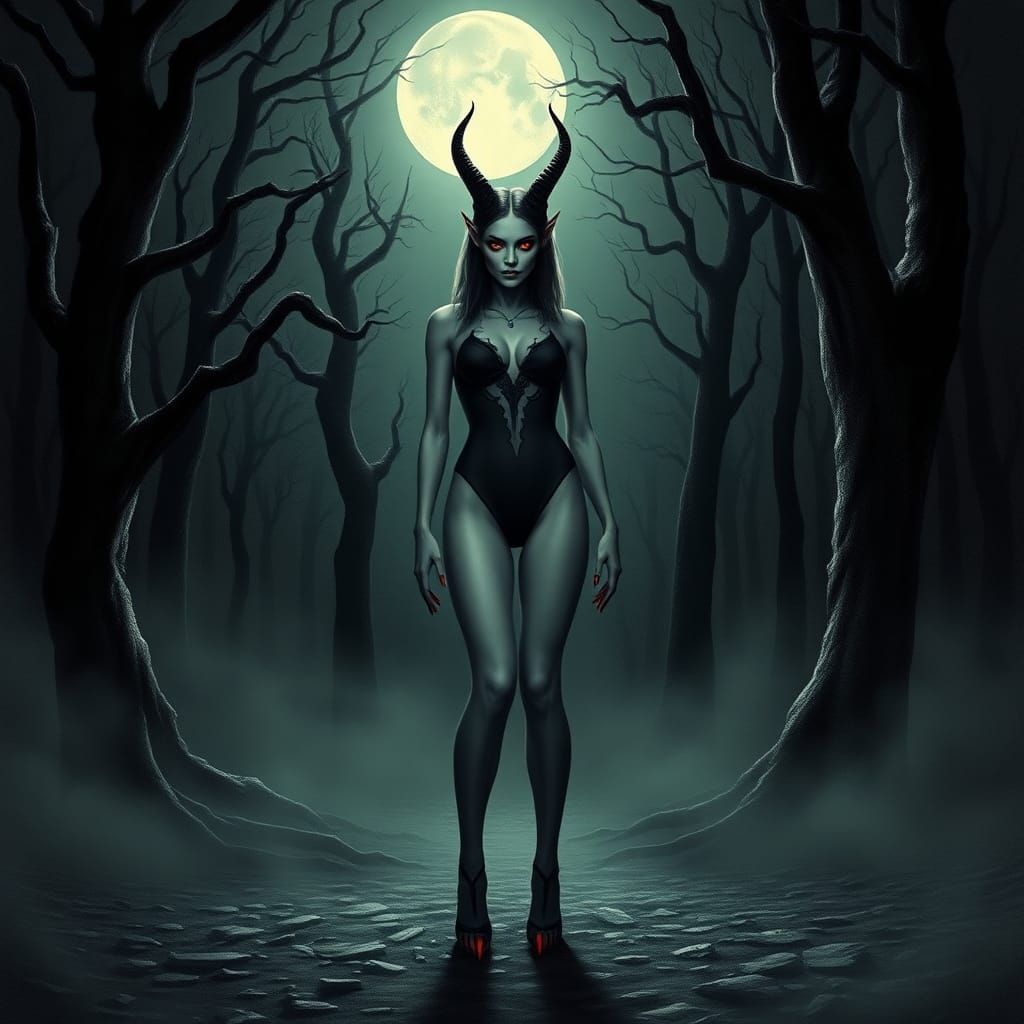 Eerie Elf in Dark Forest, Gothic Horror Art