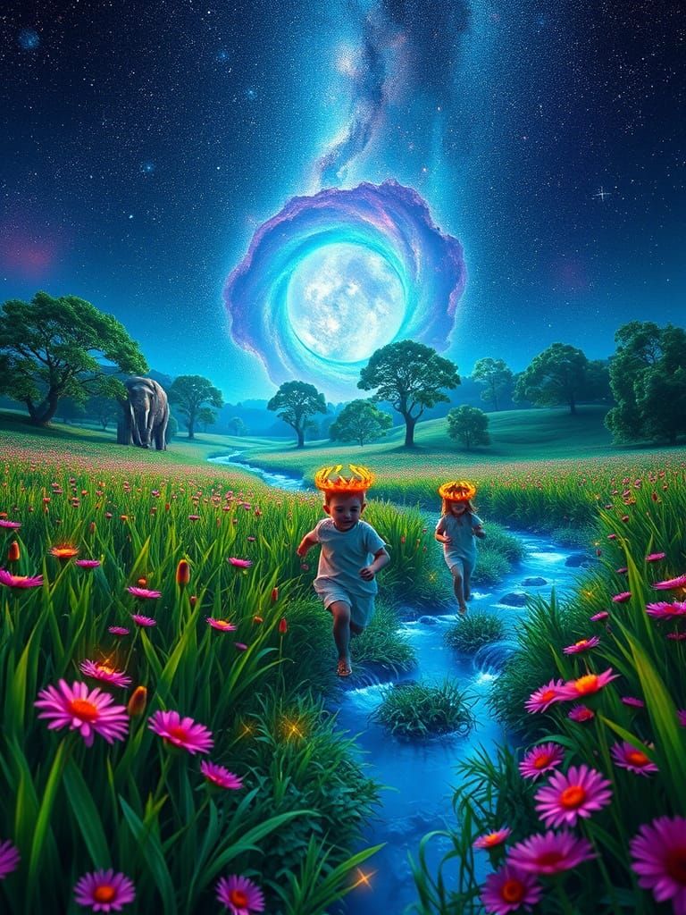 Vibrant Celestial Landscape in Hyperrealism