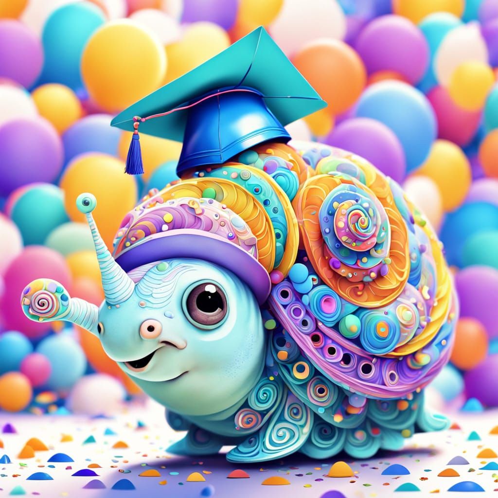 Whimsical Graduation Snail in Vibrant Vector Style
