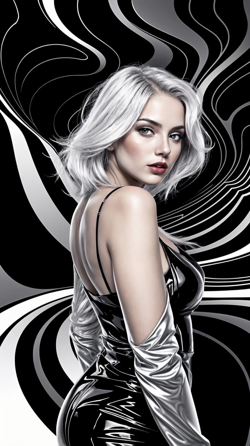 Surreal Woman Emerges from Geometric Patterns in Op Art Styl...