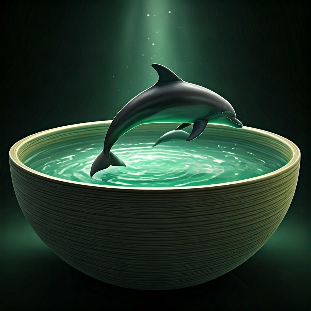 Dolphins in a Glimmering Green Abyss