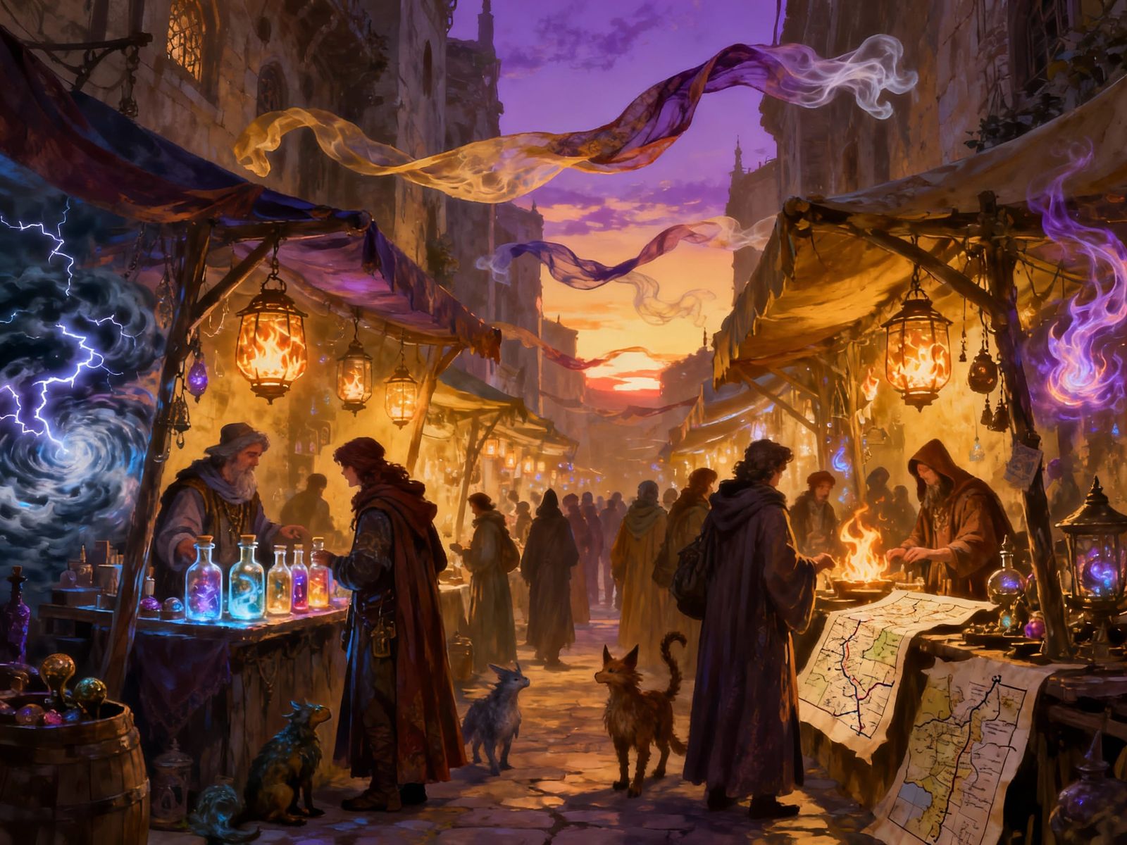 Magical Bazaar at Twilight in Enchanting Fantasy Style