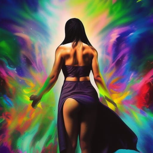 Surreal Woman Conquers Darkness in Splash Art