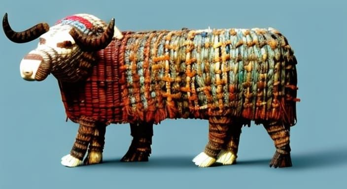 Woven Wicker Muskox Sculpture in Slate Blue