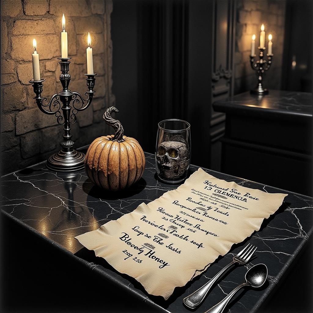 Paris Catacombs Restaurant Halloween Menu in Charcoal Style