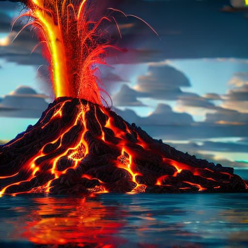 Caribbean Volcano Eruption with Fiery Lava Flames