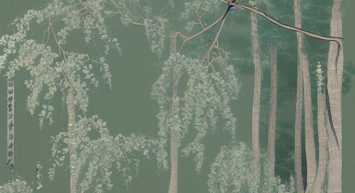 Luminous Japanese Wisteria Landscape in Pale Moonlight