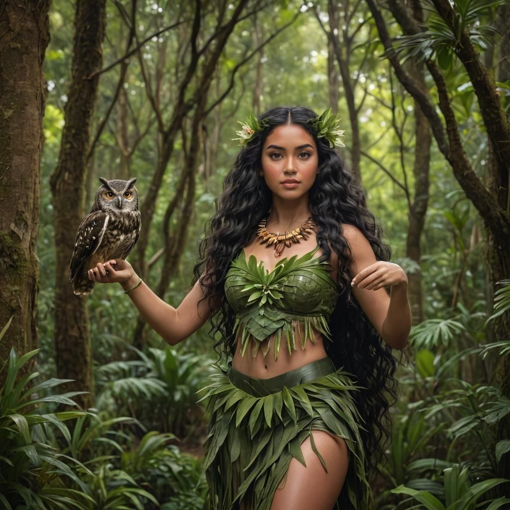 Hi'iaka: Hawaiian Goddess Portrait in Hyperdetailed Style