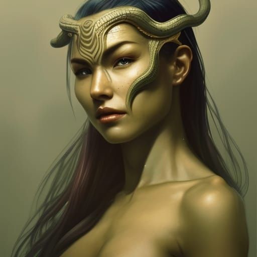 Detailed Portrait of a Yuan-Ti Female Warrior