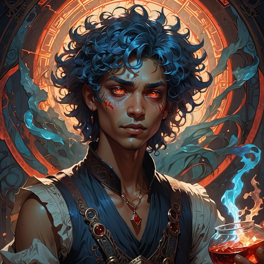 Fantasy Character with Glowing Eyes and Potion