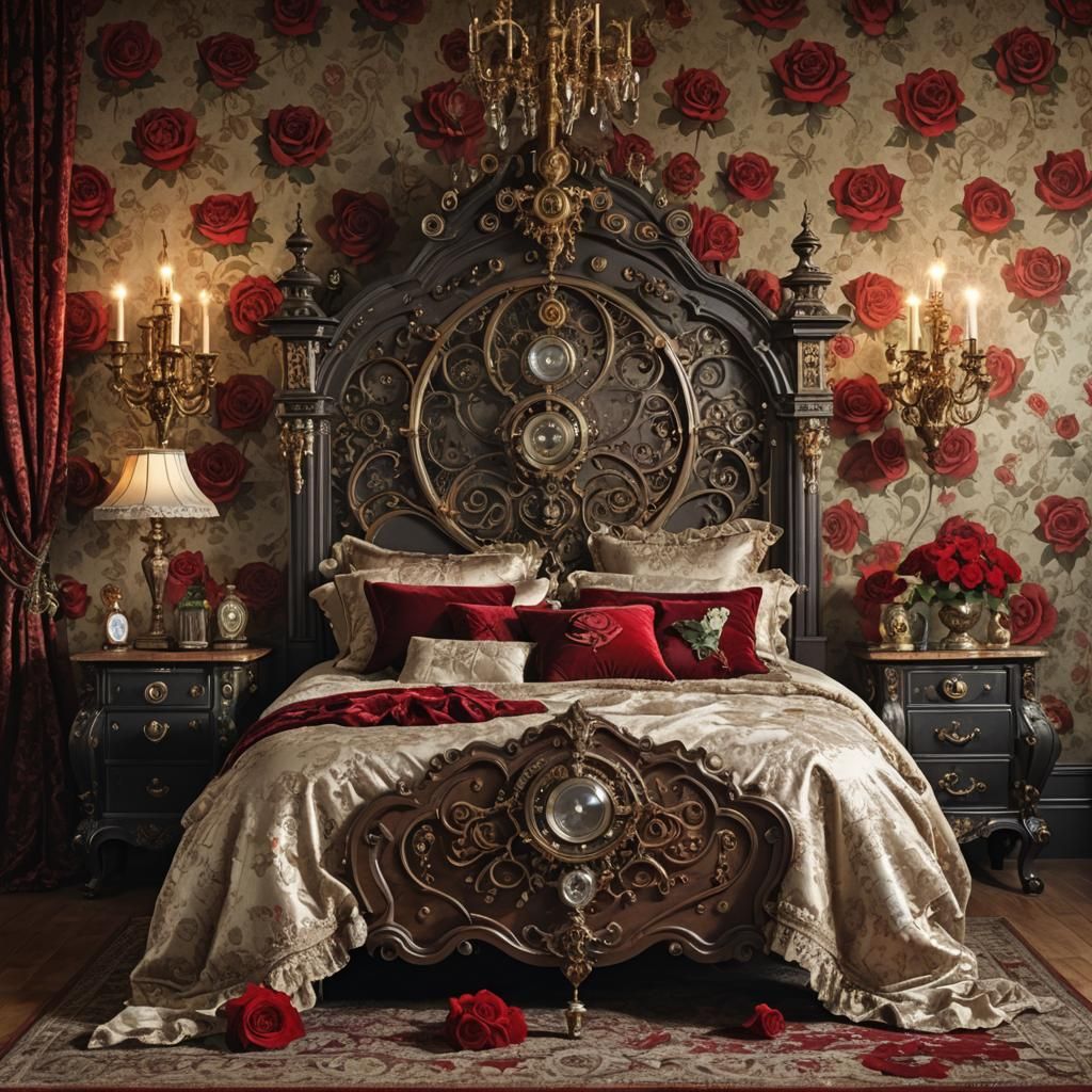 Steampunk Victorian Bedroom with Crystal Chandelier