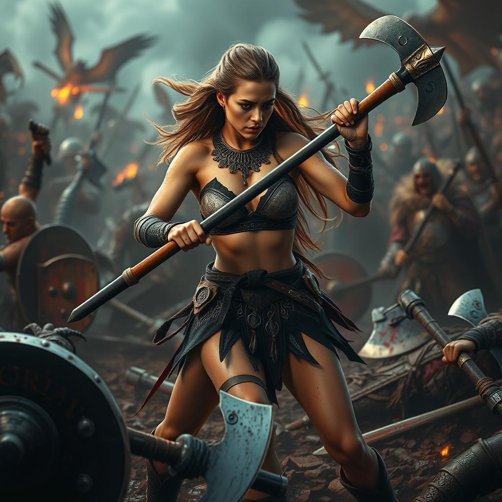 Viking Warrior Princess in Epic Battlefield Combat