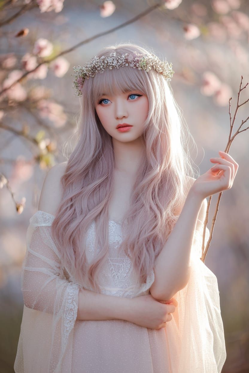 Ethereal Woman with Floral Crown in Dreamy Portrait