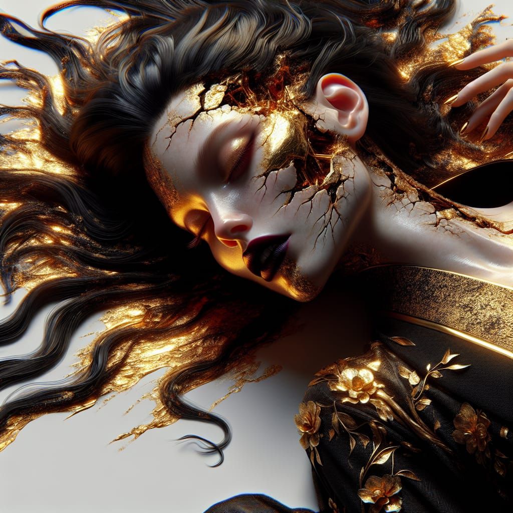 Surreal Fantasy Woman in Cracked Porcelain Style