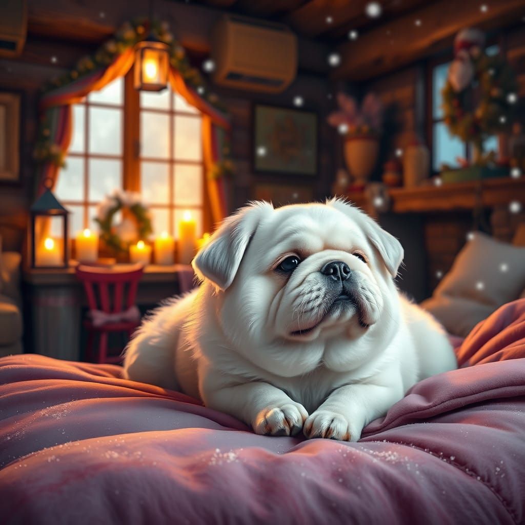 Cozy Portrait of a Chubby Dog in a Rustic House