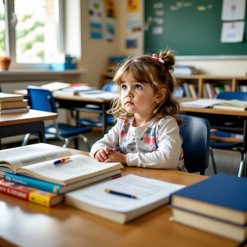 A Young Girl's Desperate Study in Classroom