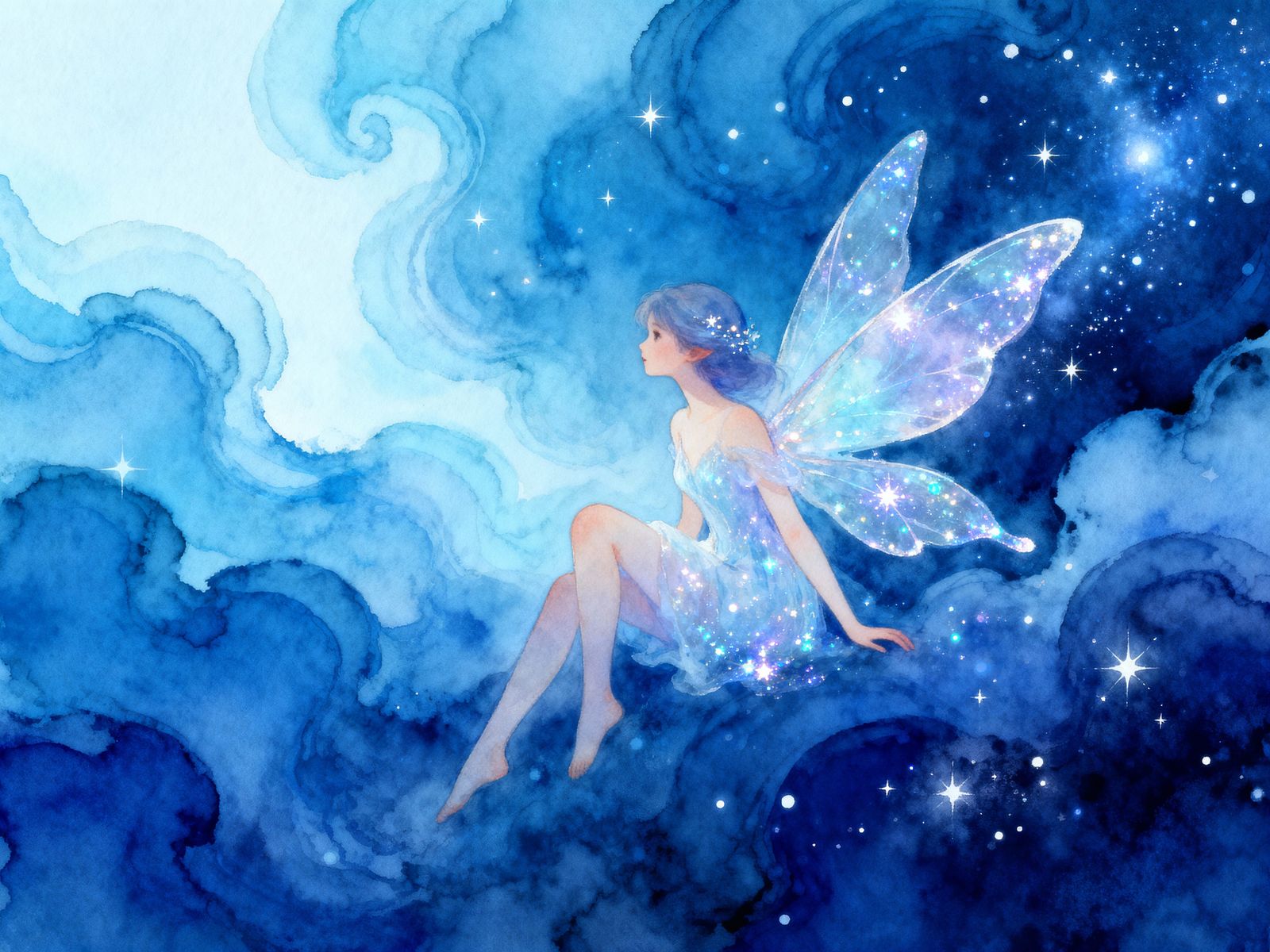 Sparkly Blue Fairy in Milky Way Setting