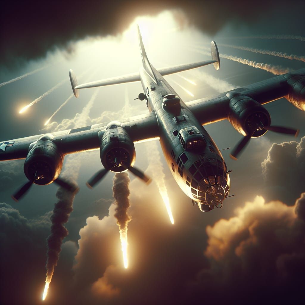 B-29 Bomber Under Fire: Cinematic War Image