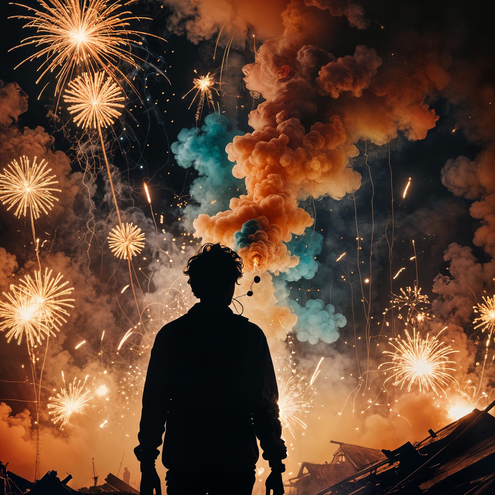 Line Drawing of Diwali Noise Pollution and Smoke