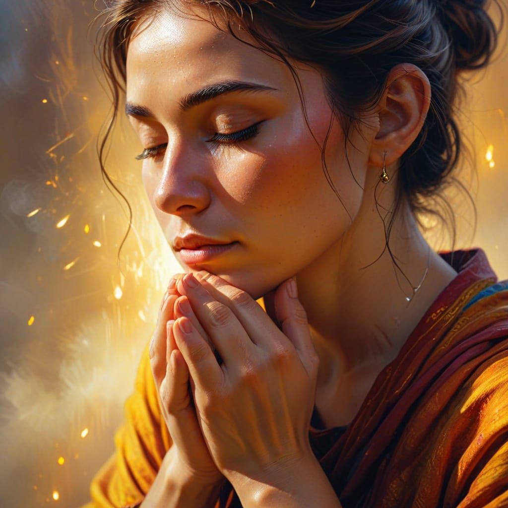 Serene Prayer: Inspirational Oil Painting with Soft Light