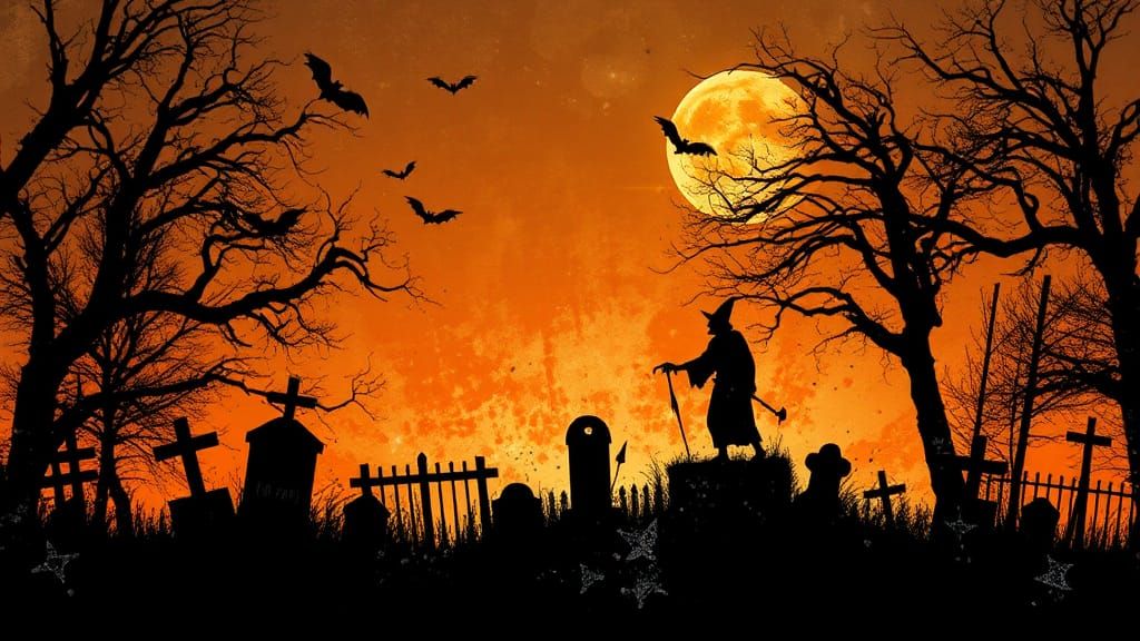 Halloween Graveyard Scene in Double Exposure Art