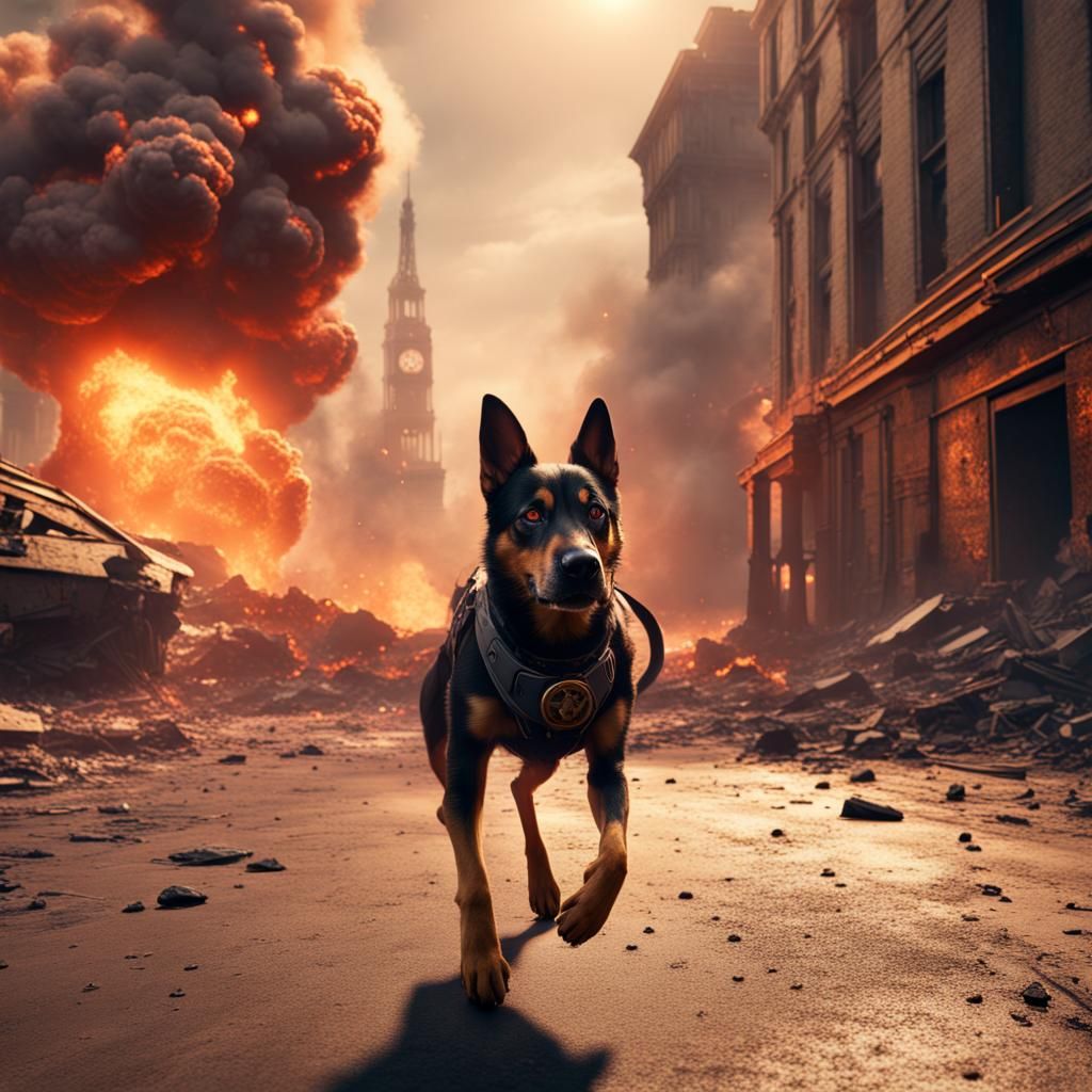 Spy Dog Walks Away: Detailed Matte Painting