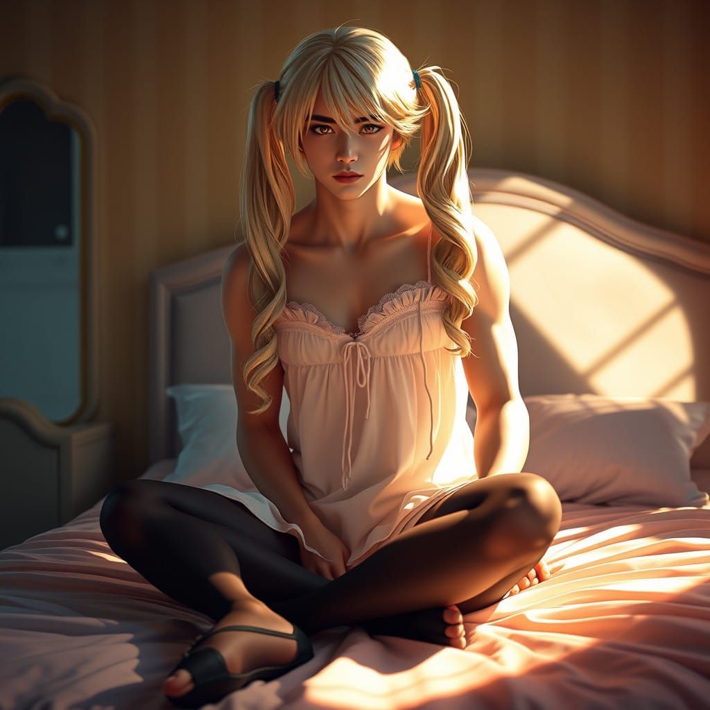 Confident Young Crossdresser Embracing Intimacy in a Dreamy,...