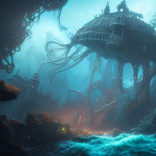 Fantastical Deep Sea Matte Painting in 8k