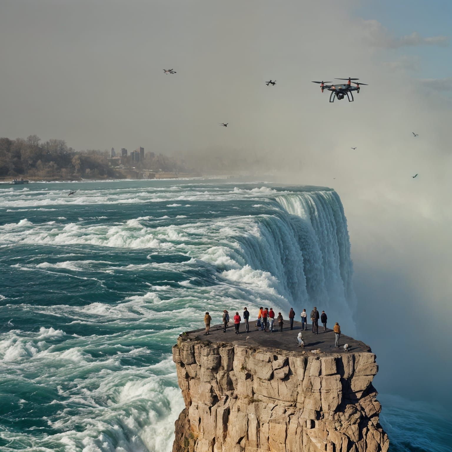 Niagara Falls Birds and Drone in Abstract Style