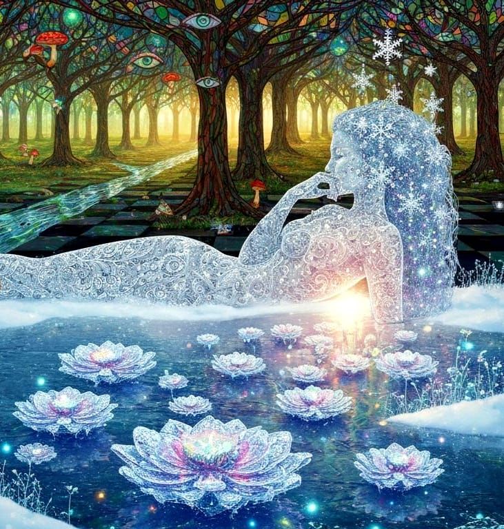 Surreal Chessboard Forest Glade with Astral Sky