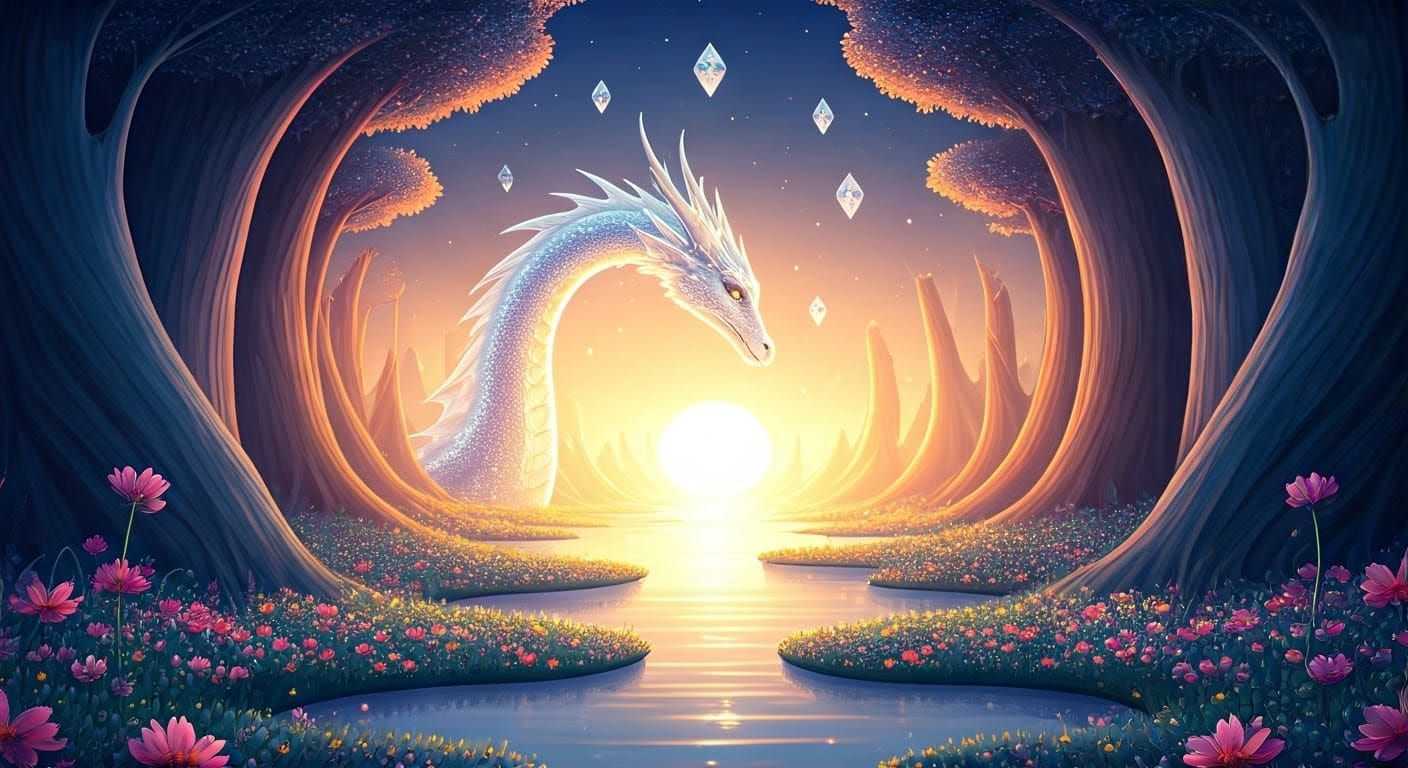 Translucent Dragon in Dreamlike Fantasy Land
