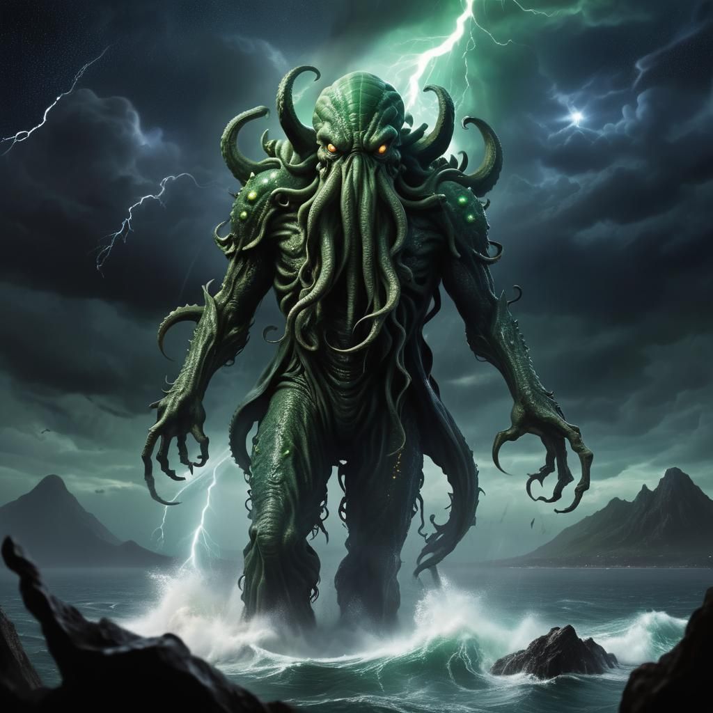 Cthulhu Rises as Stars Align: Cinematic Film Still
