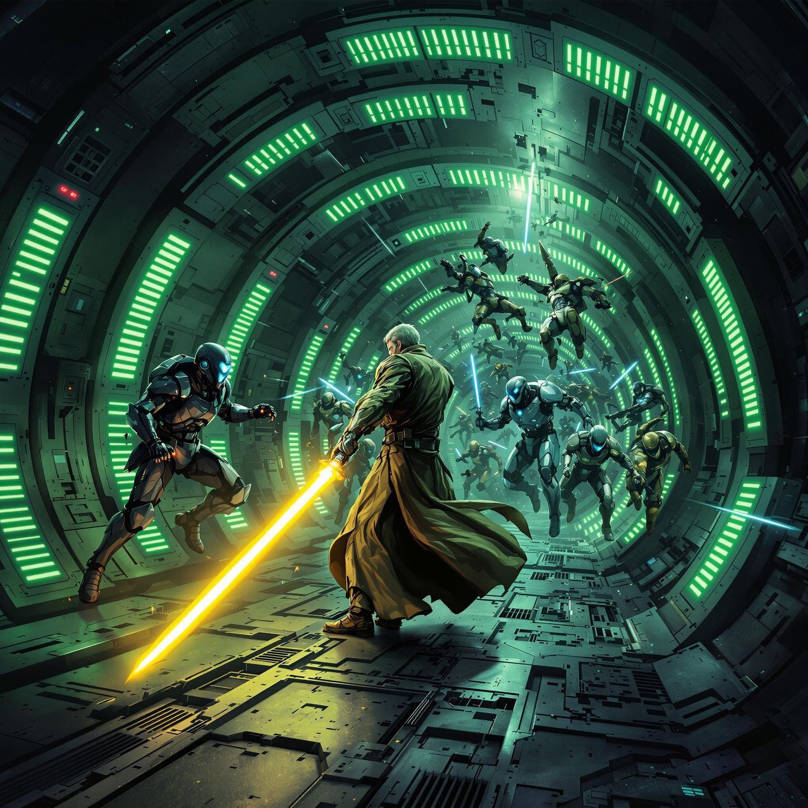 Epic Space Station Battle with Jedi in Anime Art
