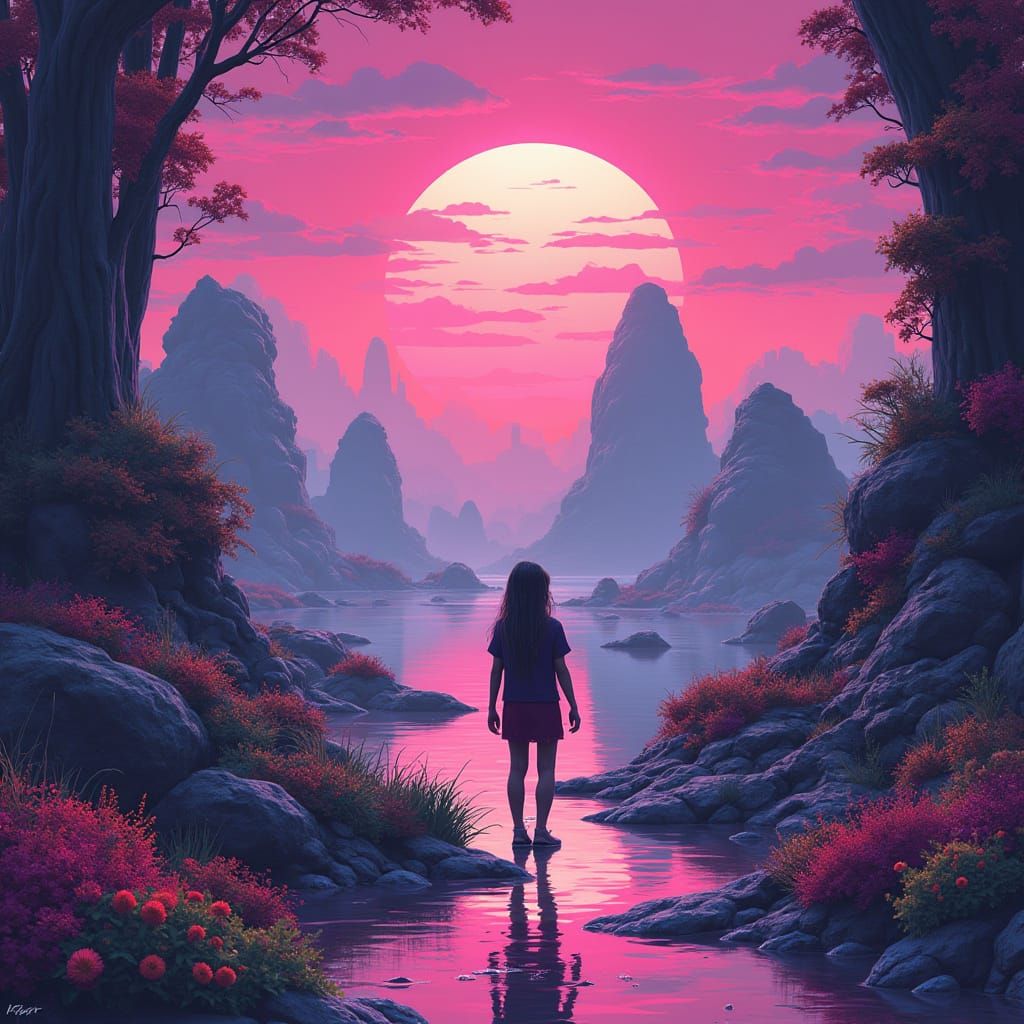 Surreal Landscape in Futuristic Neon Style