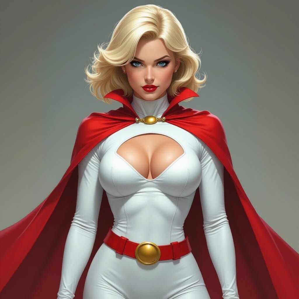 Hyperrealistic Power Girl in White Bodysuit