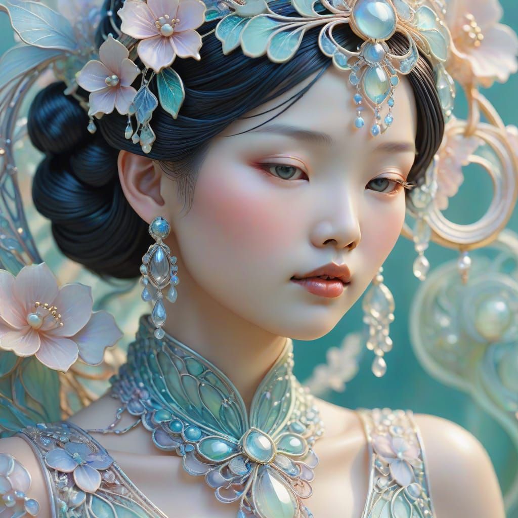 Art Nouveau Asian Woman Made of Glass Beads