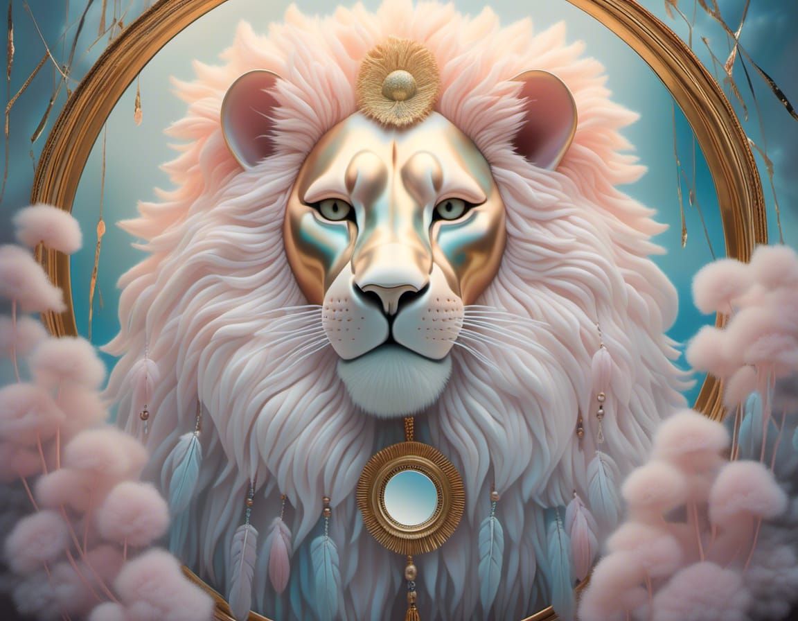 Kitten's Lion Reflection: Dreamy Pastel Empowerment